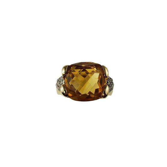 Vintage 14K Yellow Gold Citrine & Diamond Ring Size 8 JAGi Certified #13902 - Picture 1 of 16